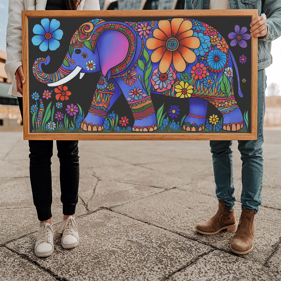 Colorful Indian Style Elephant Floral Psychedelic Decorated Wall Art - Image 5