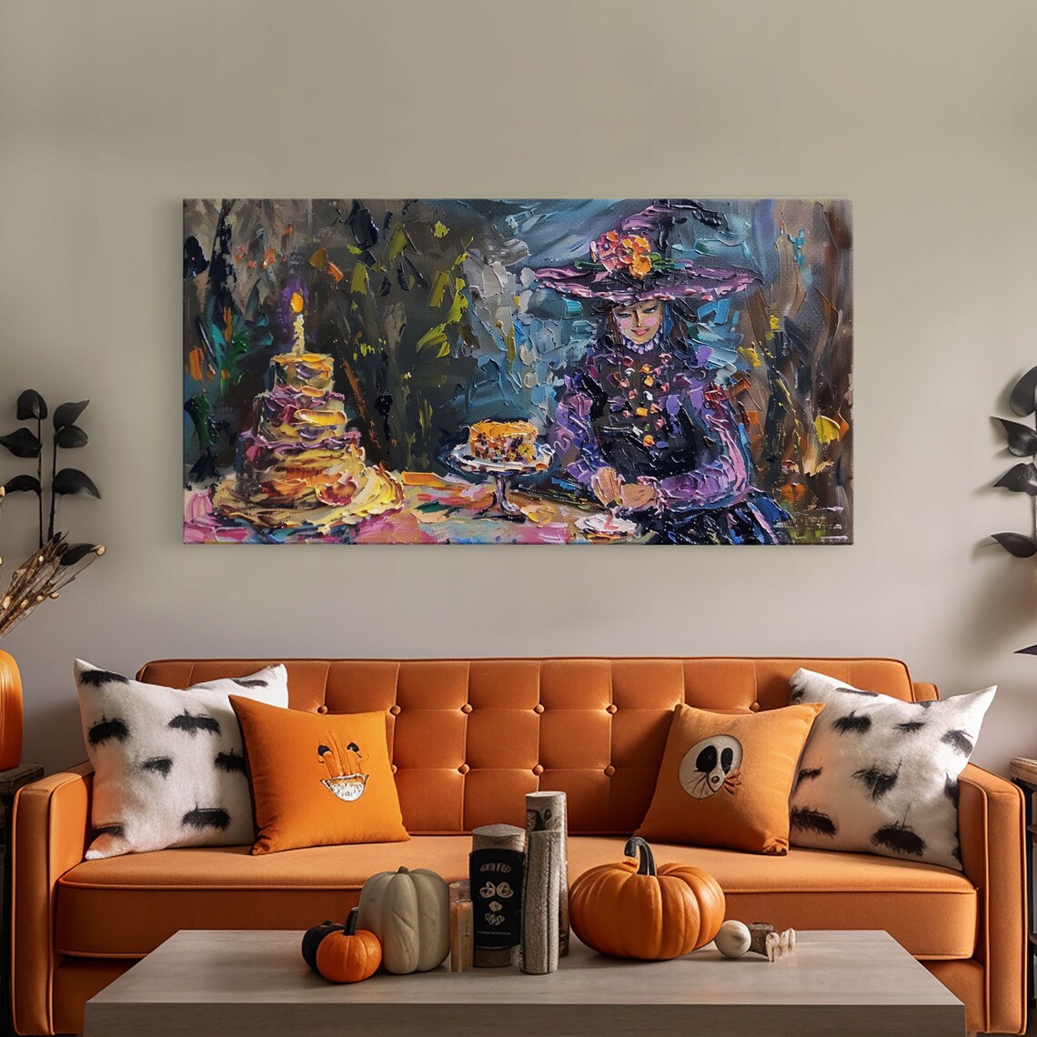 Springtime Witch Birthday Cake Party Impressionist Funny Halloween Wall Art