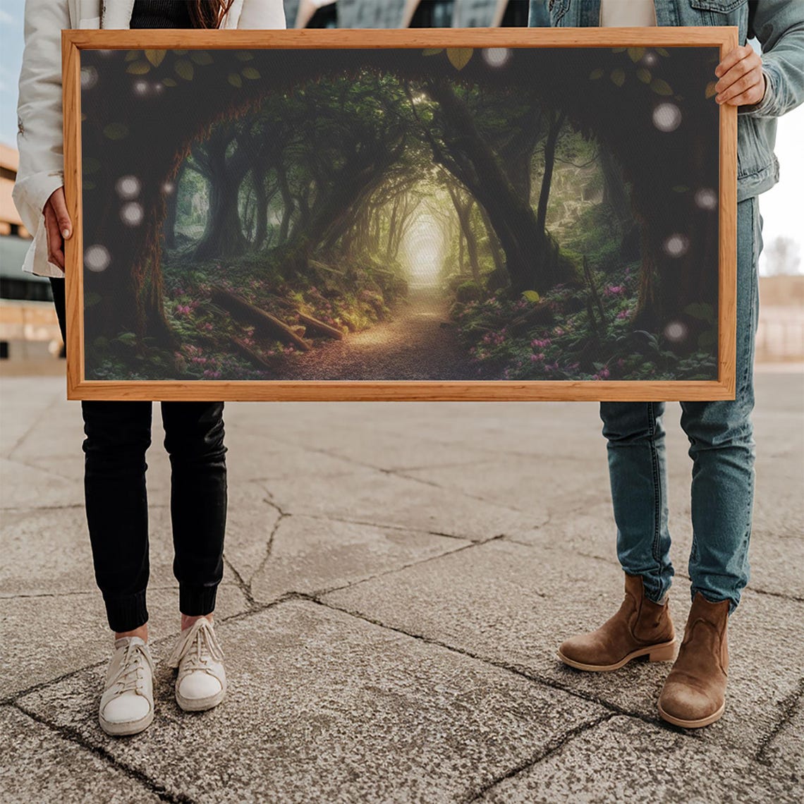 Enchanted Forest Path Tree Tunnel Glowing Light Bokeh Magic Poster - Image 5