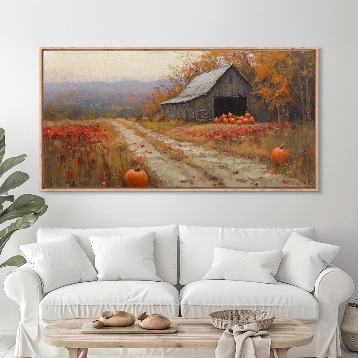 Country Farmhouse Autumn Harvest Barn Pumpkins Dirt Road Orange Foliage Poster - Image 5