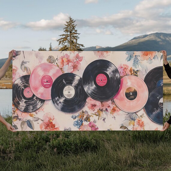 Retro Vinyl Records Floral Watercolor Music Lover Nostalgia Poster