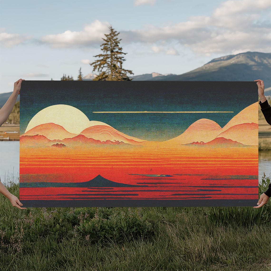 Art Deco Sunset Desert Dunes Print Ready To Hang Wall Art Cool Wall Art