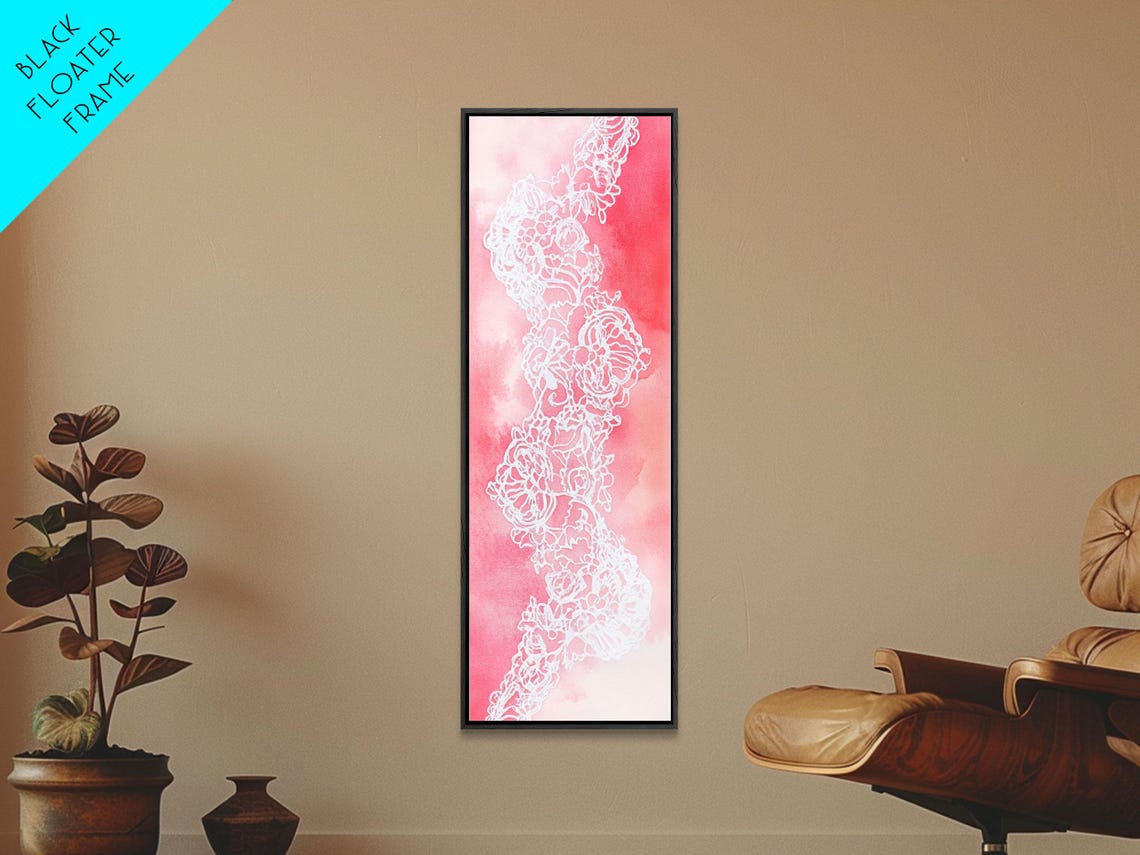 Lace Embroidery Print Whimsical Art Decorative Cottagecore Wall Art Light Pink Wall Art Vertical Rustic Art Above Sofa Art - Image 6