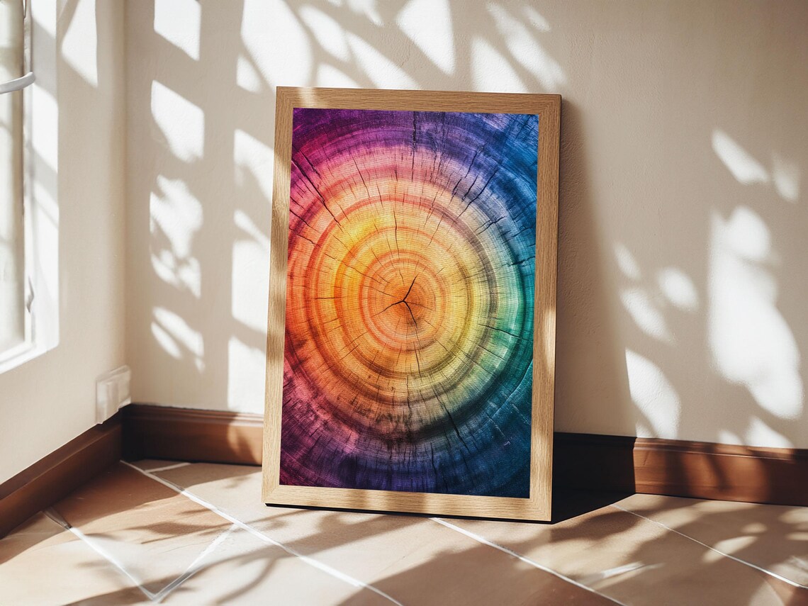 Rainbow Tree Rings Framed Print Colorful Abstract Rustic Decor Modern Farmhouse Modern Decor Vertical Wall Art Living Room Decor - Image 2