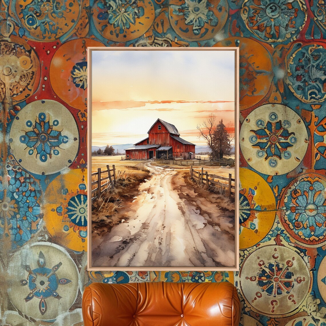 Sunset Over A Red Barn, Watercolor Country Print - Image 4