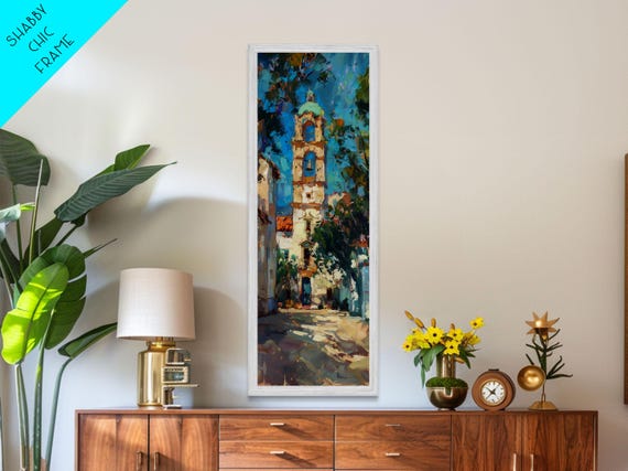 Textured Impasto Painting Of Mexican Belltower Western Wall Art For Living Room Skinny Print For Office Modern Wall Art