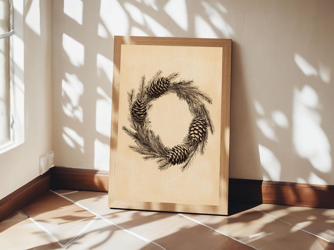 Pine Cone and Evergreen Wreath Black Sketch Christmas Holiday Poster - Image 6