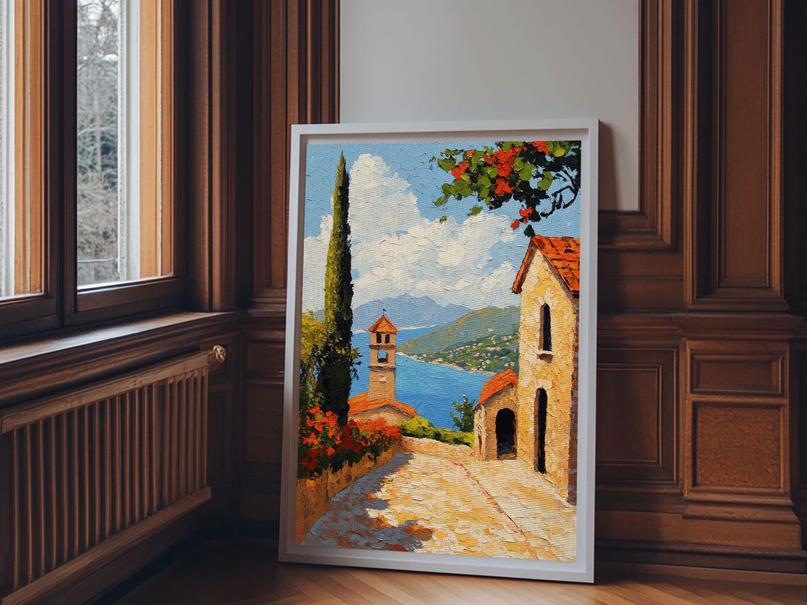 Positano Amalfi Coast Italy Cobbled Lane Sea View Oil Painting Poster - Image 5