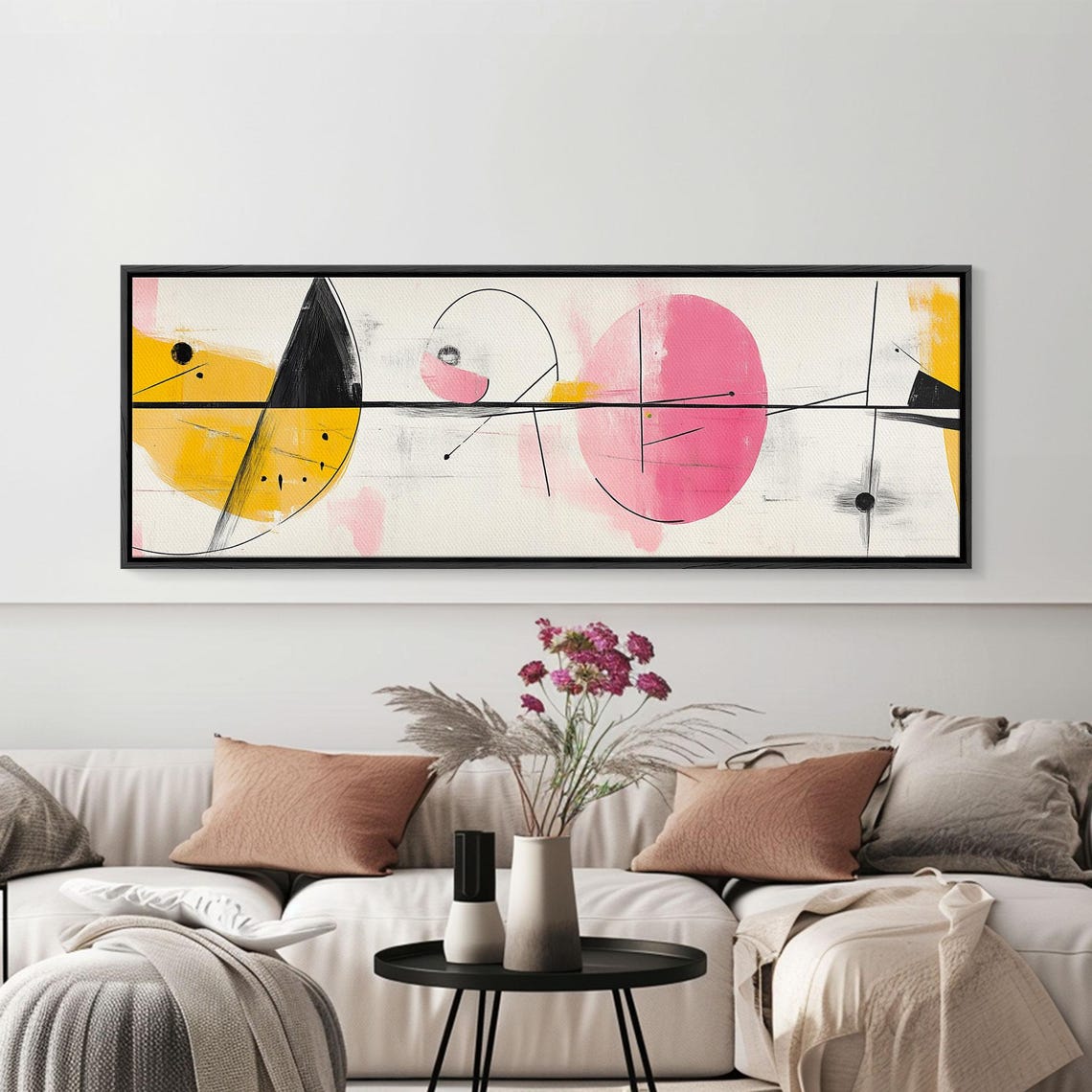 Pink Yellow Sun Abstract Line Art Modern Minimalist Wall Art Poster - Image 4