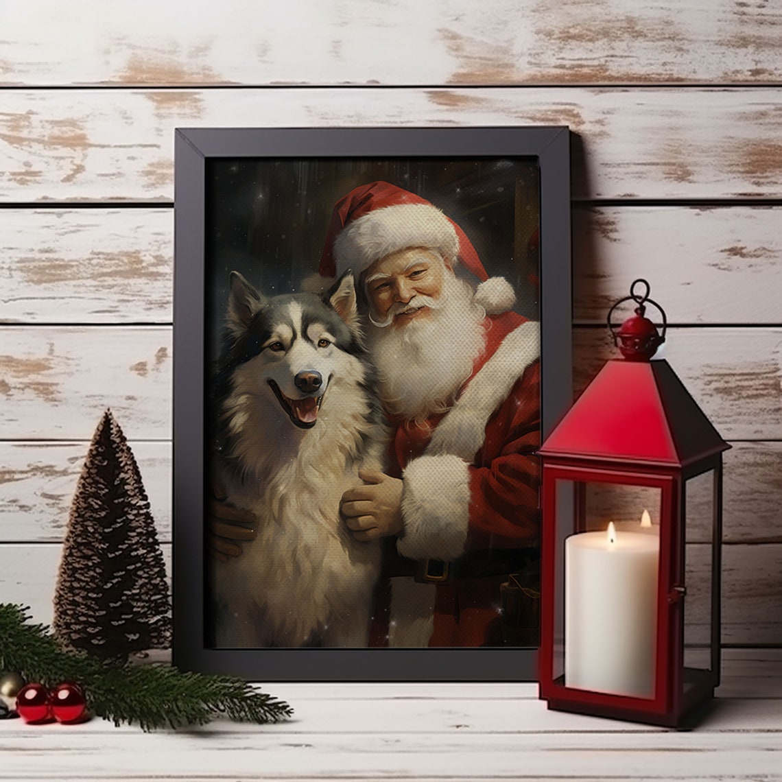 Santa Claus With Alaskan Malamute Dog Christmas Portrait Poster - Image 5