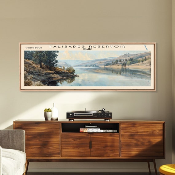 Palisades Reservoir Idaho Framed Print Lake House Decor Panoramic Travel Poster Landscape Painting Bedroom Decor