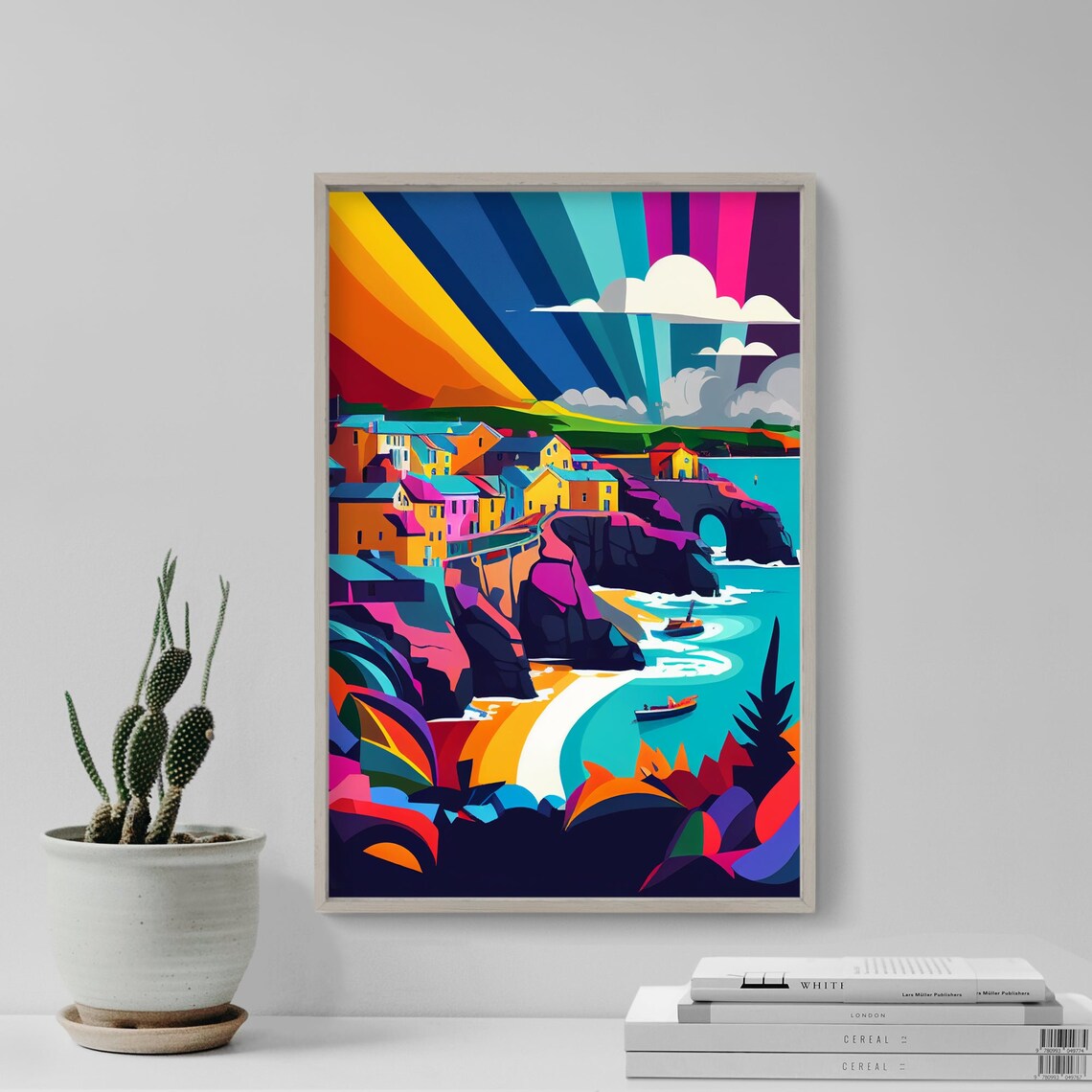 Cornwall Newquay Vibrant Colourful Art Print