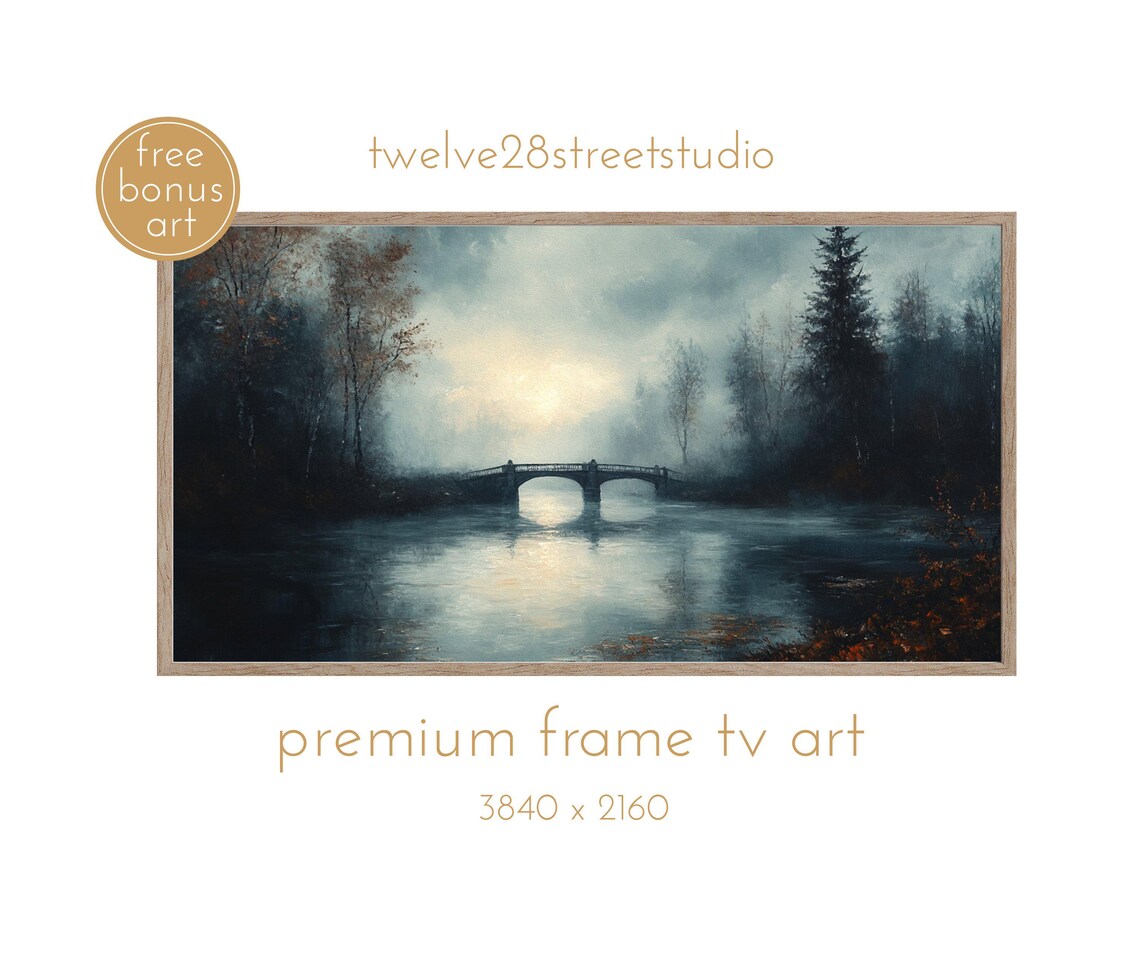 Moody Bridge Lake Dark Academia Travel Poster