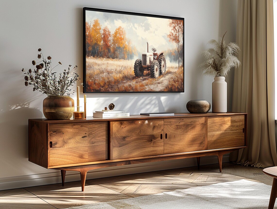 Fall Harvest Vintage Tractor Country Road Golden Autumn Trees Poster - Image 3