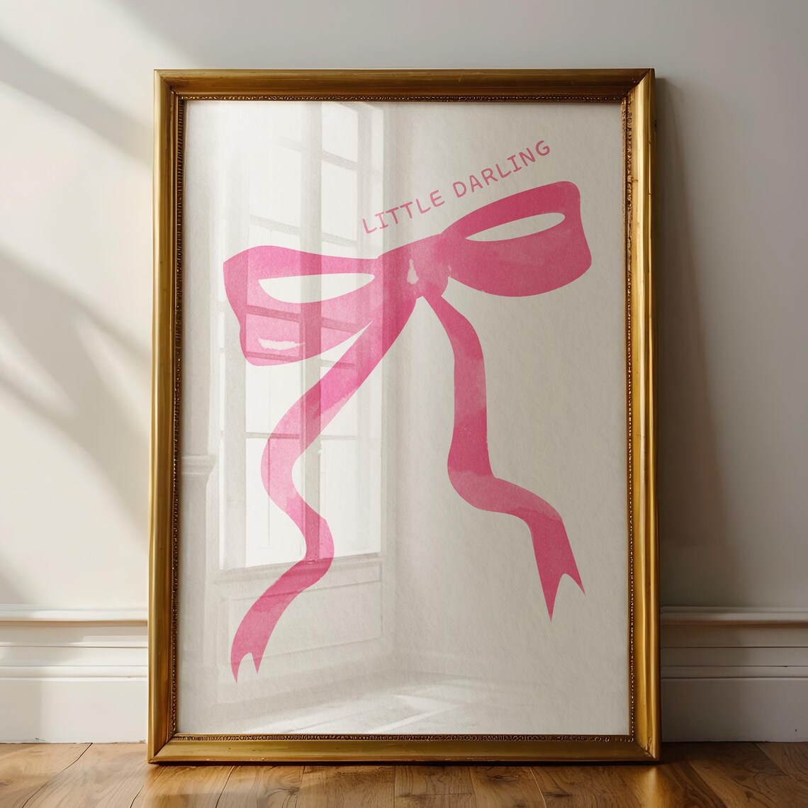 Little Darling Pink Bow Watercolor Coquette Girly Nursery Wall Art