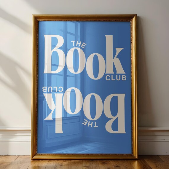 The Book Club Blue Bold Typography Book Lover Wall Art Poster