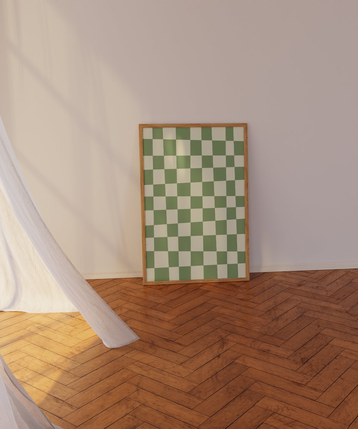 Sage Green White Checkerboard Fresh Airy Retro Pattern Art Poster - Image 2