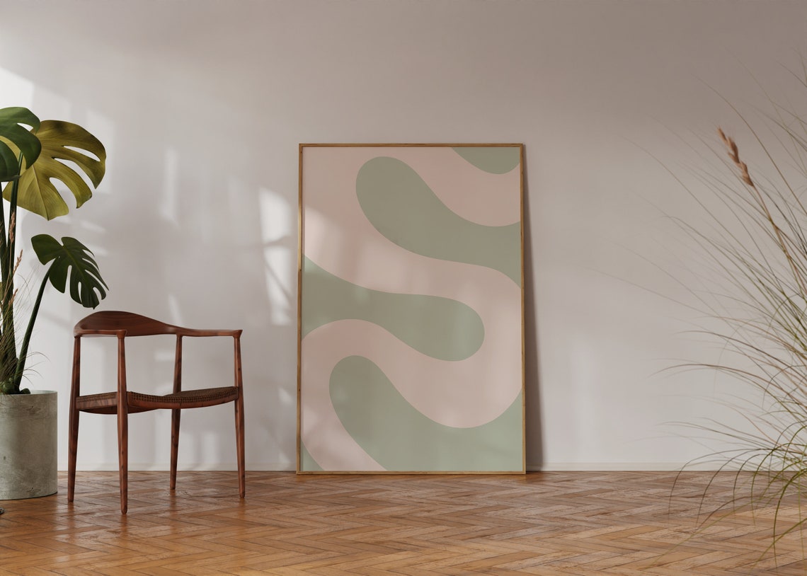 Sage Green Wavy Curves Abstract Minimalist Soft Style Wall Poster - Image 4