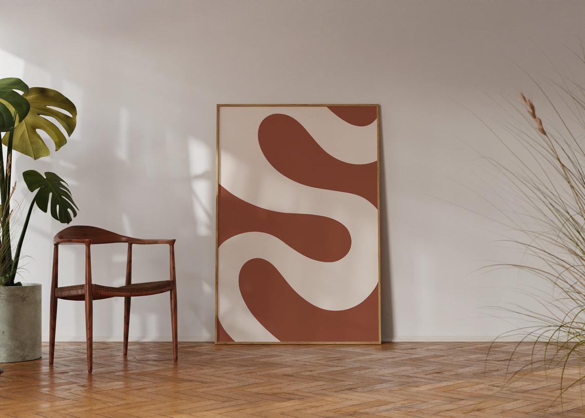 Burnt Orange Wavy Curves Abstract Retro Minimalist Wall Poster - Image 4
