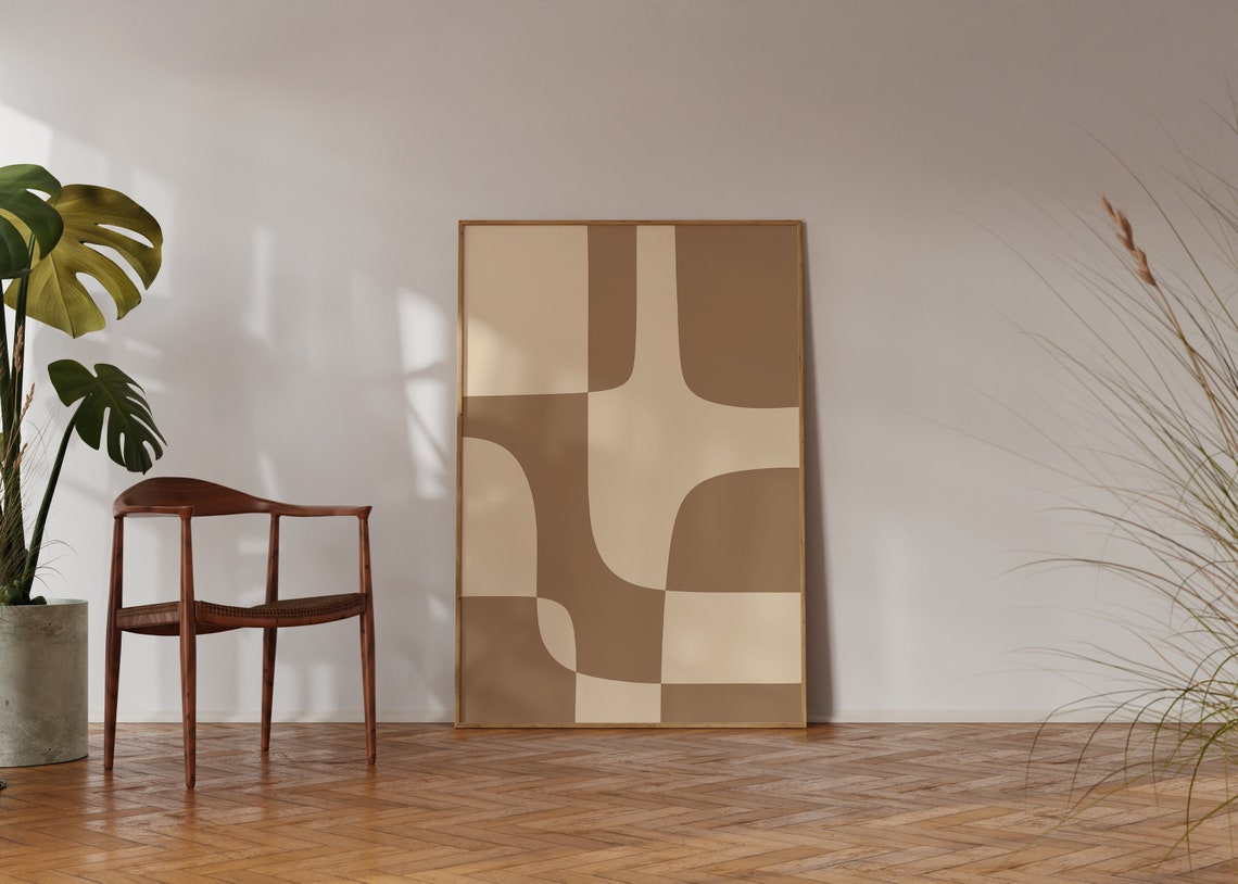 Mocha Brown Geometric Puzzle Blocks Abstract Japandi Style Poster - Image 4