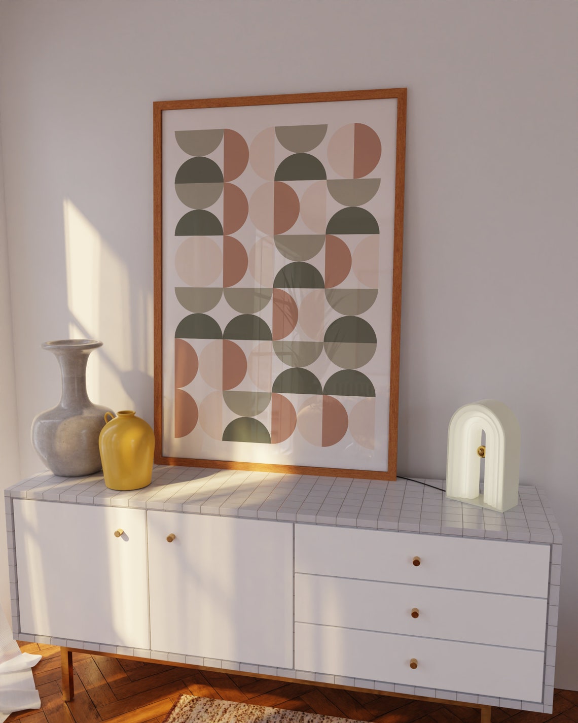 Sage Green Terracotta Semicircle Grid Bauhaus Abstract Poster - Image 4