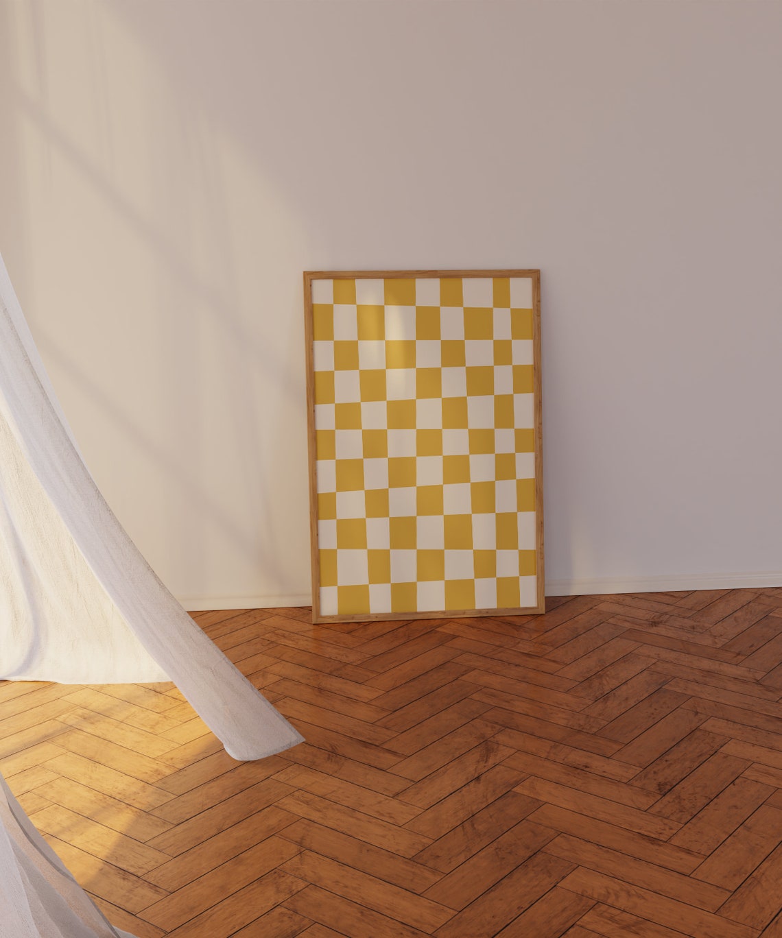 Mustard Yellow White Checkerboard Bright Retro Pattern Poster - Image 2