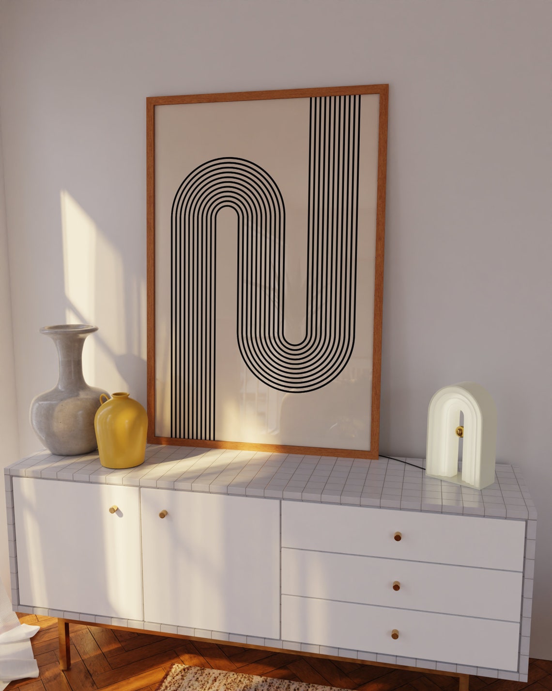 Monochrome Striped N Curve Parallel Lines Japandi Minimal Poster - Image 3
