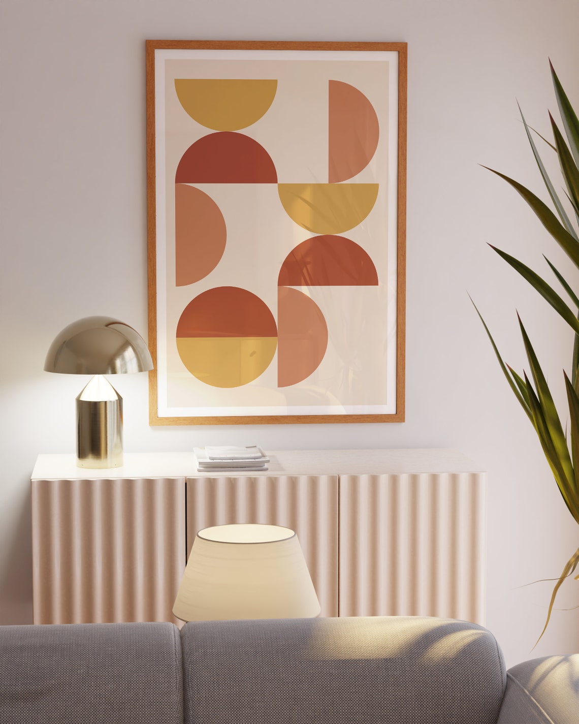 Mustard Rust Scattered Semicircle Bauhaus Mid Century Poster - Image 2