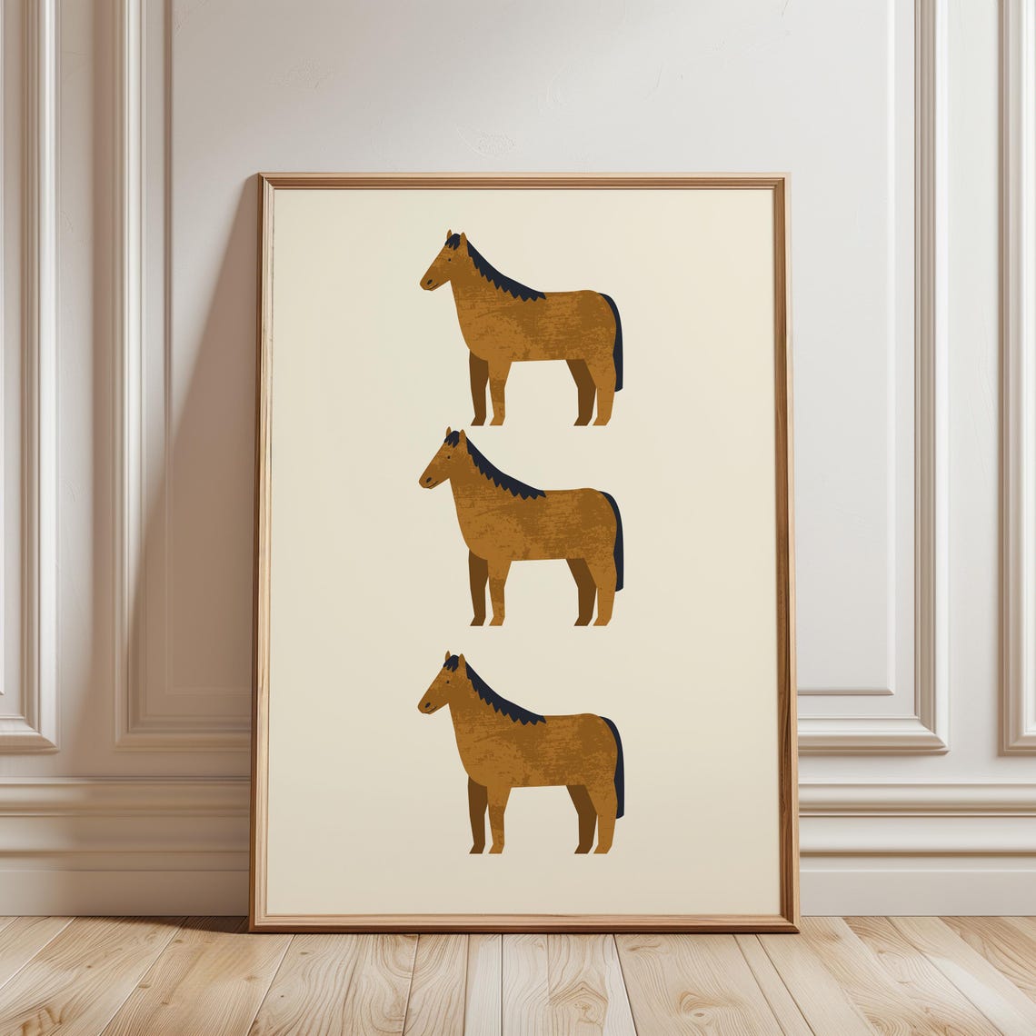 Three Brown Horses Minimalist Farmhouse Equestrian Art Print