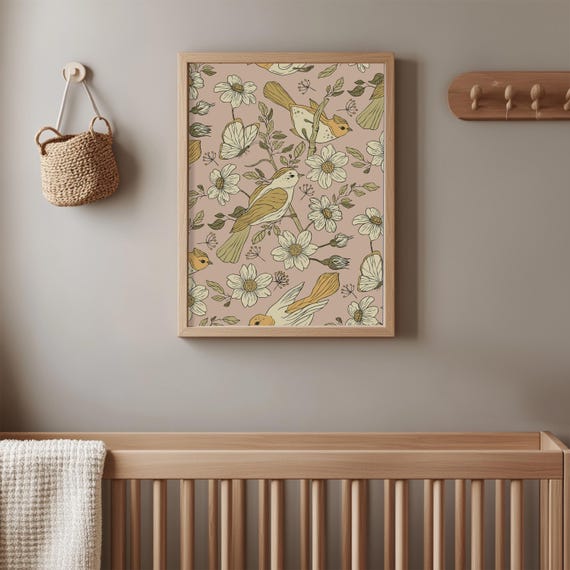 Vintage Botanical Print Birds Butterflies Flowers Illustration