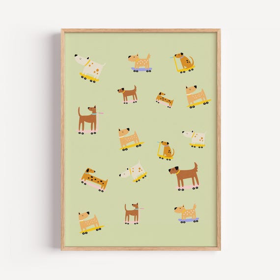 Skateboarding Dogs Rolled Poster Fun And Playful Wall Art For Kids Room Or Nursery Unframed Puppy Print