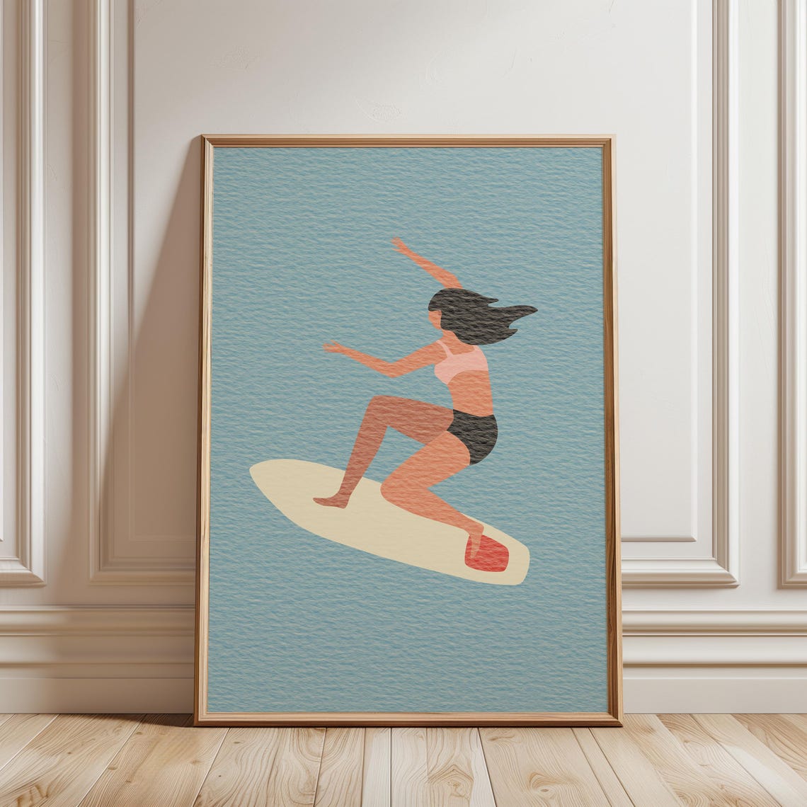 Surfer Girl Minimalist Illustration Retro Coastal Surf Art Poster