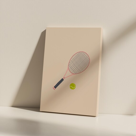 Minimalist Pink Tennis Racket Ball Chic Modern Sports Wall Art