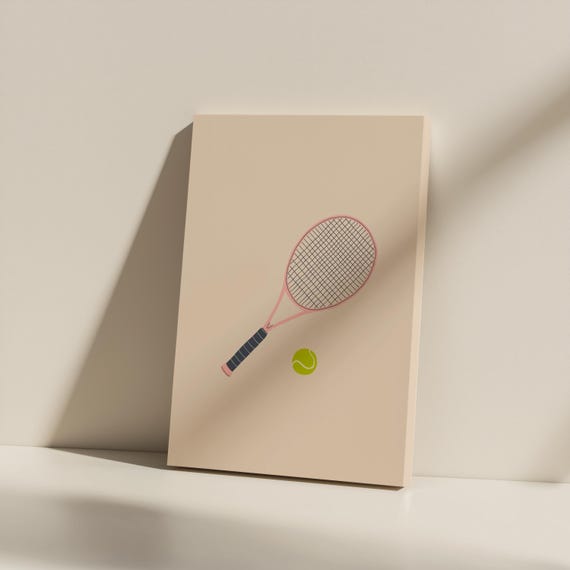 Pink Tennis Racket Matte Canvas Print Modern Sports Wall Art