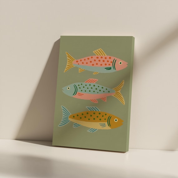 Three Colorful Spotted Fish Playful Sea Life Kids Nursery Poster