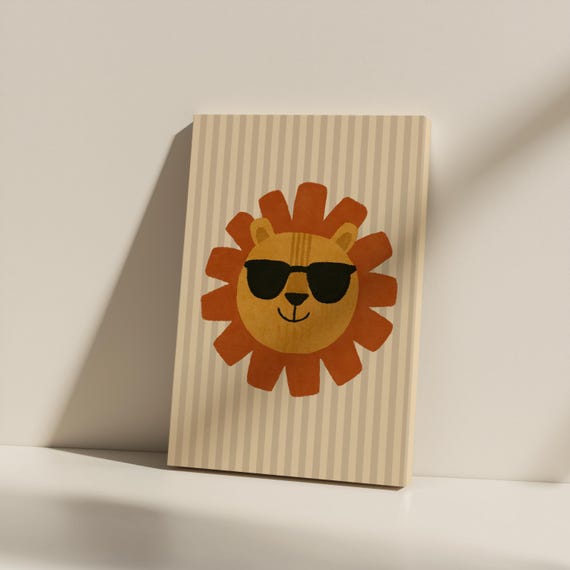 Cool Lion Canvas Wall Art Funny Sunglasses Animal Print Unframed Matte For Kids Room Nursery Or Safari Jungle Decor