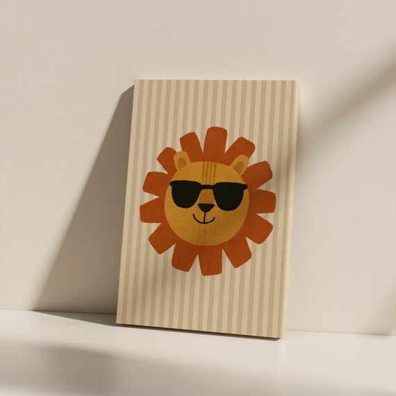 Cool Lion Wearing Sunglasses Cartoon Safari Nursery Art Poster