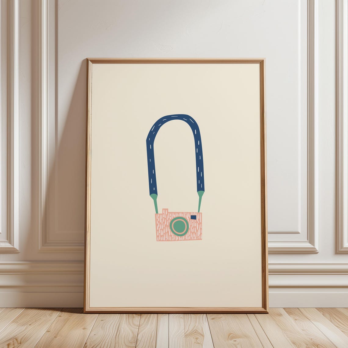 Minimalist Retro Camera Illustration Coral Pink Modern Art Poster