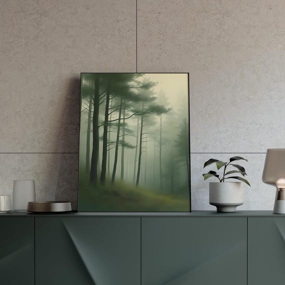Forest Landscape Earthy Green Wall Art Dreamy Nature Print Serene