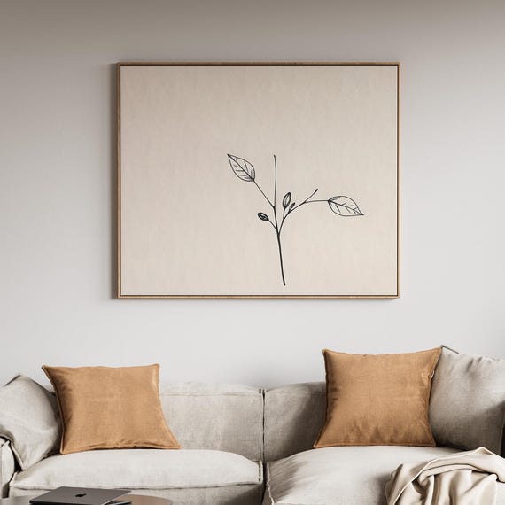 Botanical Leaf Line Art Print Minimalist Black And White Decor