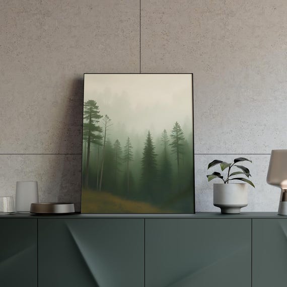 Forest Landscape Earthy Green Wall Art Dreamy Nature Print Serene
