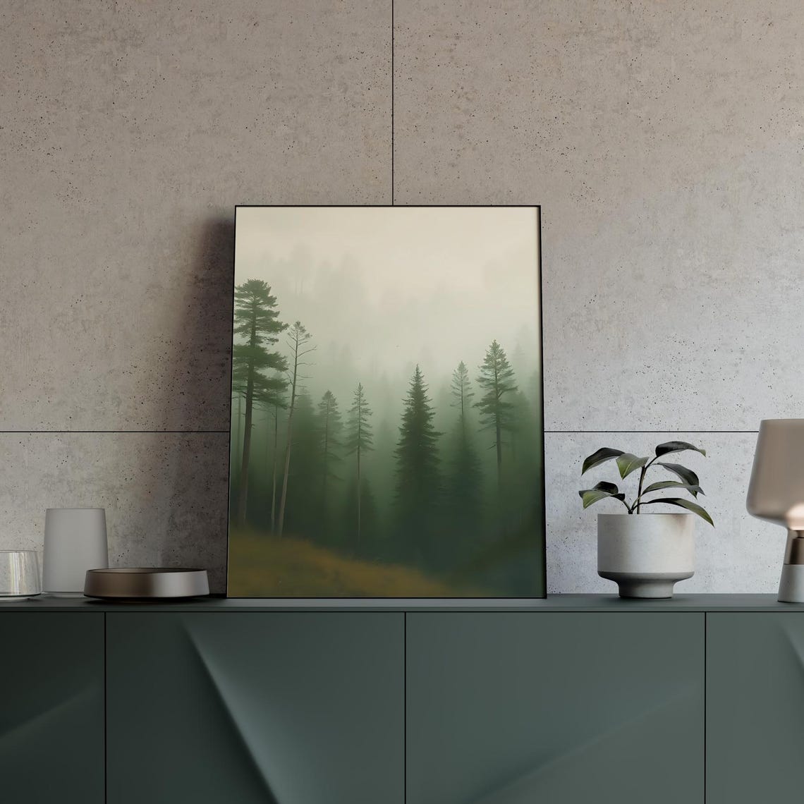 Misty Green Pine Forest Foggy Earthy Nature Landscape Wall Poster