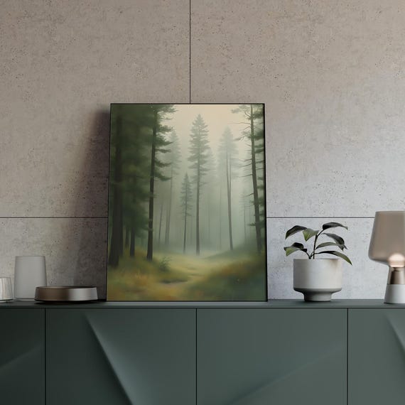 Forest Landscape Earthy Green Wall Art Dreamy Nature Print Serene