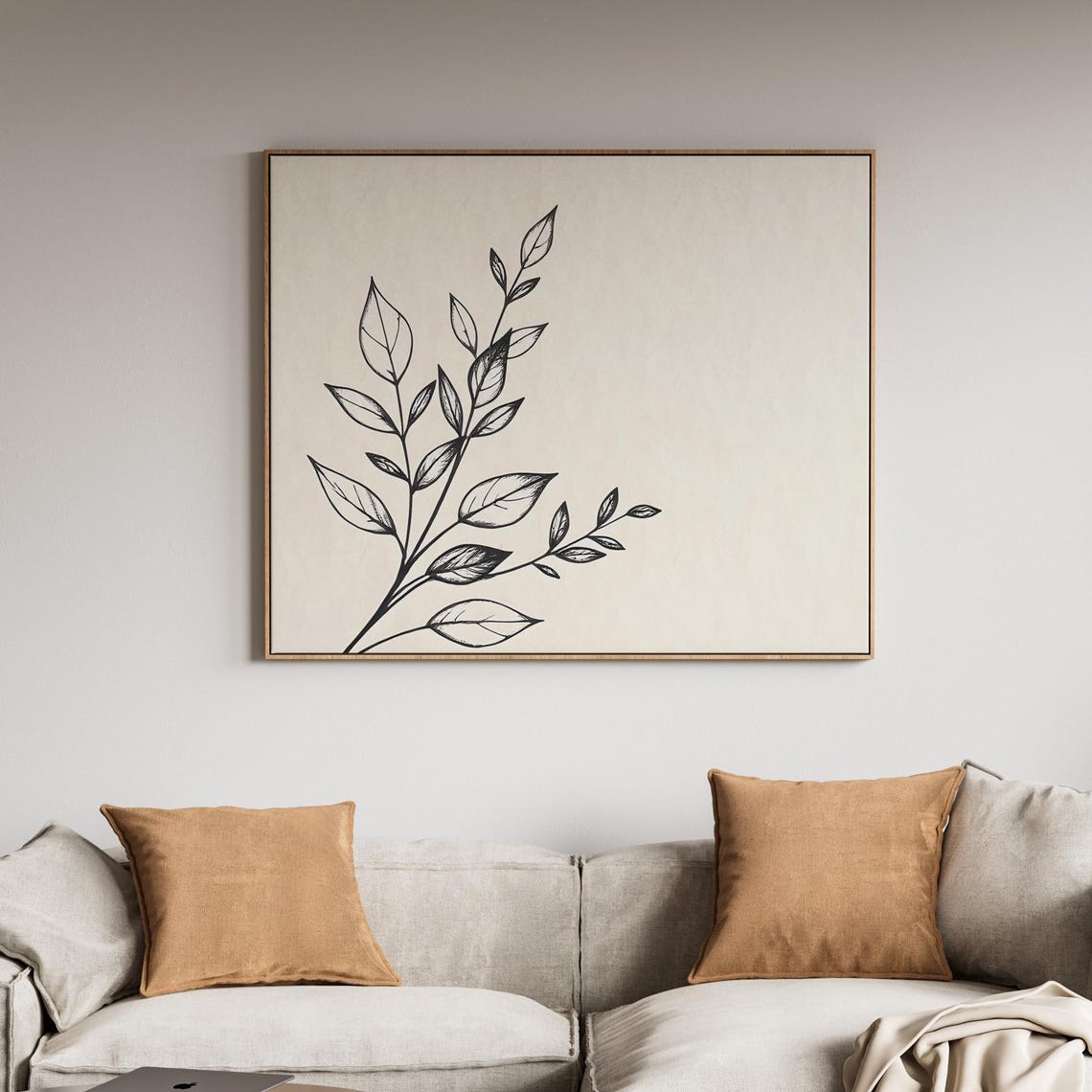 Botanical Leaf Line Art Print Minimalist Black And White Decor