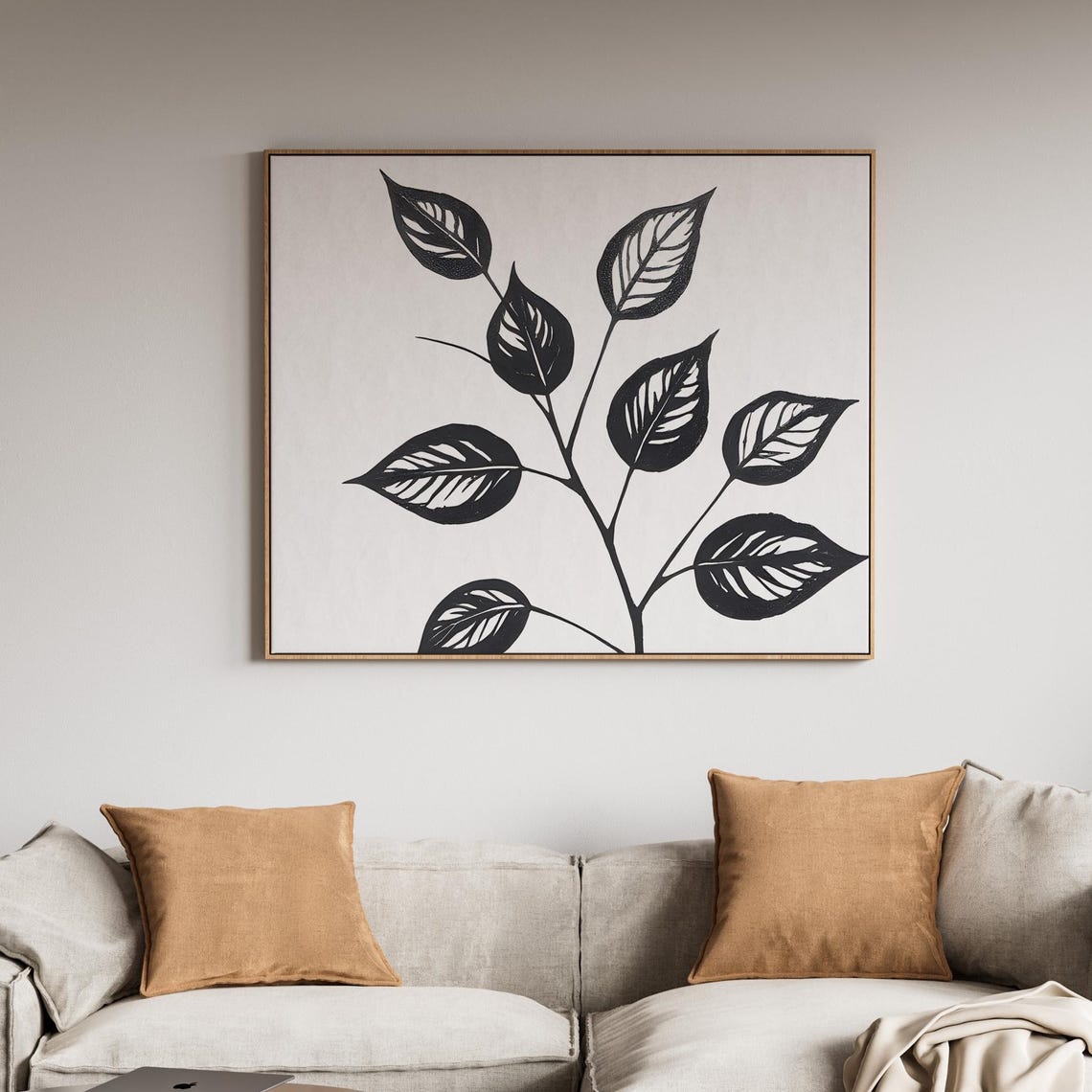 Botanical Leaf Line Art Print Minimalist Black And White Decor