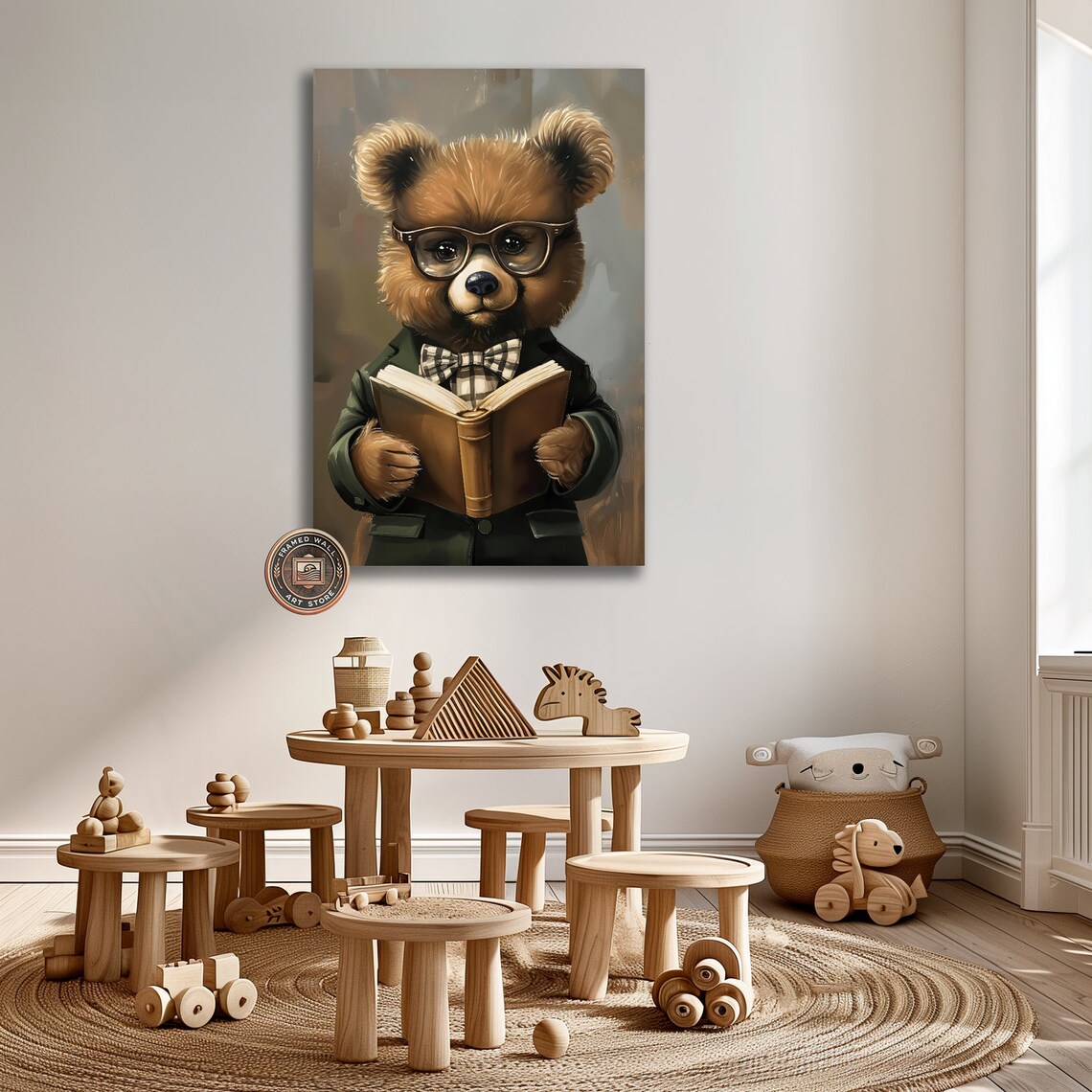 Cute Bear Cub Reading Book Glasses Bow Tie Formal Attire Kids Room Poster - Image 5