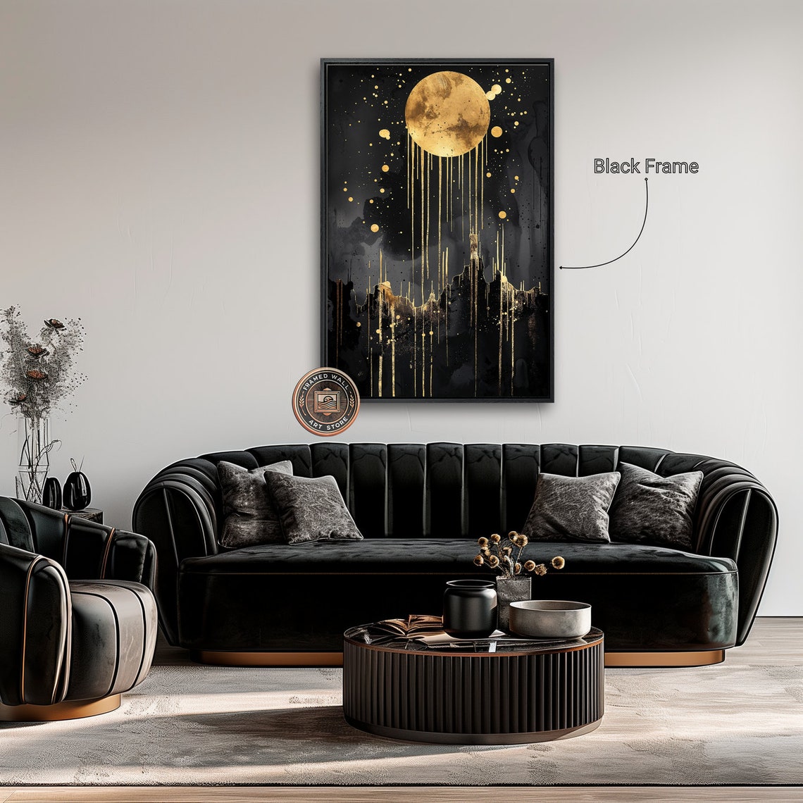 Abstract Gold Moon Framed Print Black Night Sky Wall Art Modern Celestial Painting Print Mystical Decor Gift Ready To Hang - Image 5