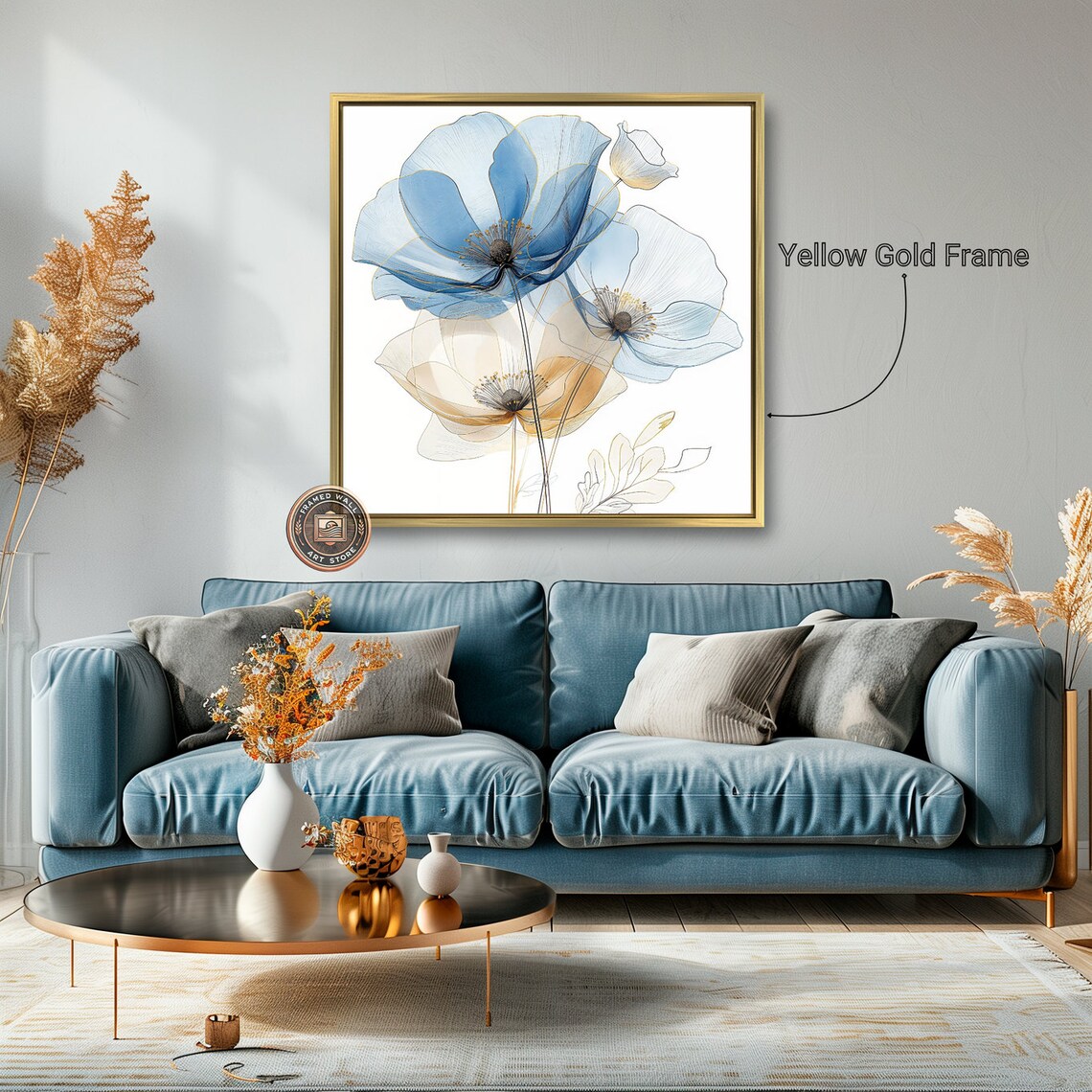 Blue and Beige Flowers, Modern Botanical Art Print - Image 5