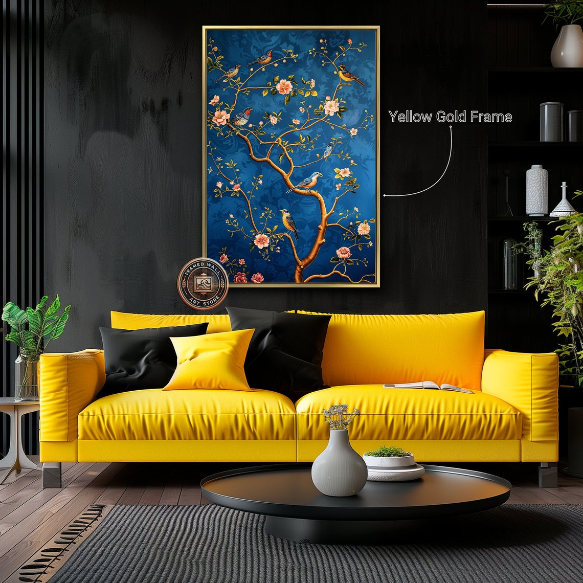Chinoiserie Birds Blossom Tree Teal Blue Elegant Nature Art Poster - Image 5