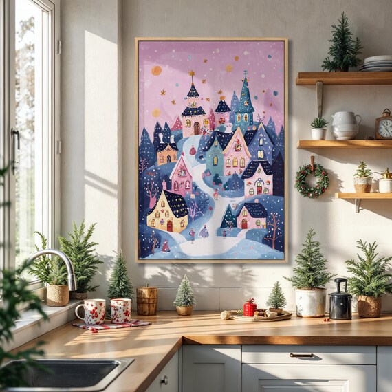 Whimsical Winter Village Cheerful Christmas Scene Decor Poster